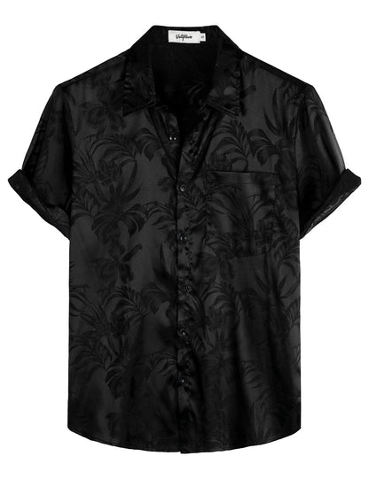 HOTVATPAVE Mens Silk Satin Hawaiian Shirt Short Sleeve Button Down Shirts | Hawaii, Summer, Beach, Vacation, Tropical, Resort Wear, Jacquard, Going Out, Rave, Cool, Club, Floral, Holiday, with Pocket