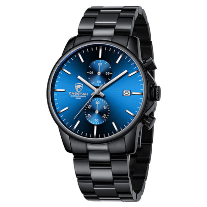 HOTGOLDEN HOUR Fashion Business Mens Watches with Stainless Steel Waterproof Chronograph Quartz Watch for Men, Auto Date