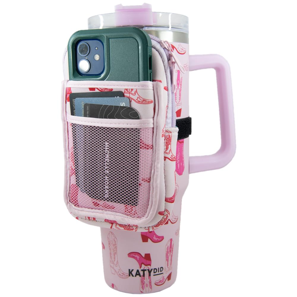 HOTKATYDID Tumbler Zipper Pouch and Phone Holder with 3 Pockets - Compact Water Bottle Pouch for Wallet, Keys, and Phone - Premium Tumbler Accessories