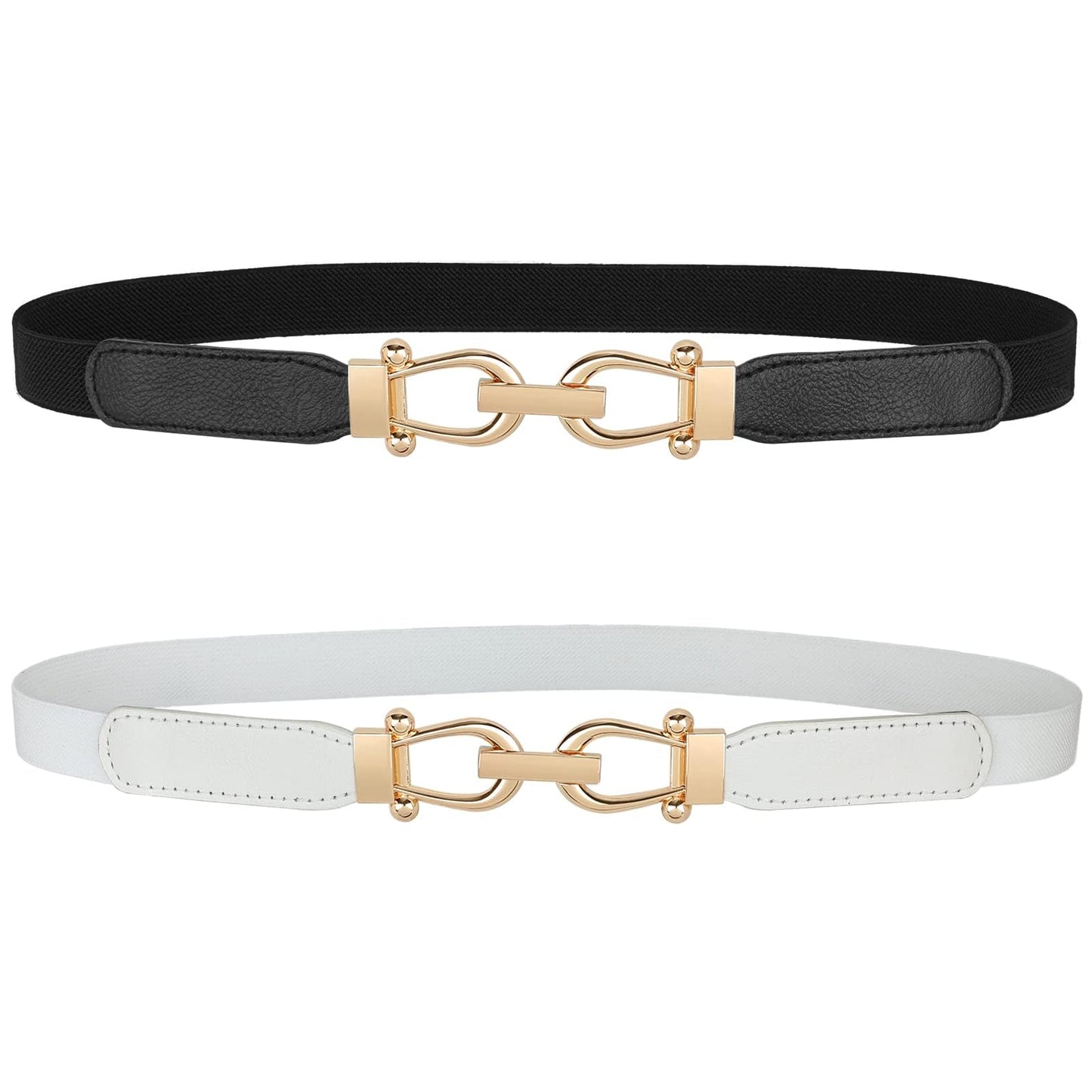HOTJASGOOD Women Skinny Elastic Belt for Dresses,Thin Retro Stretch Waist Belt with Golden Buckle