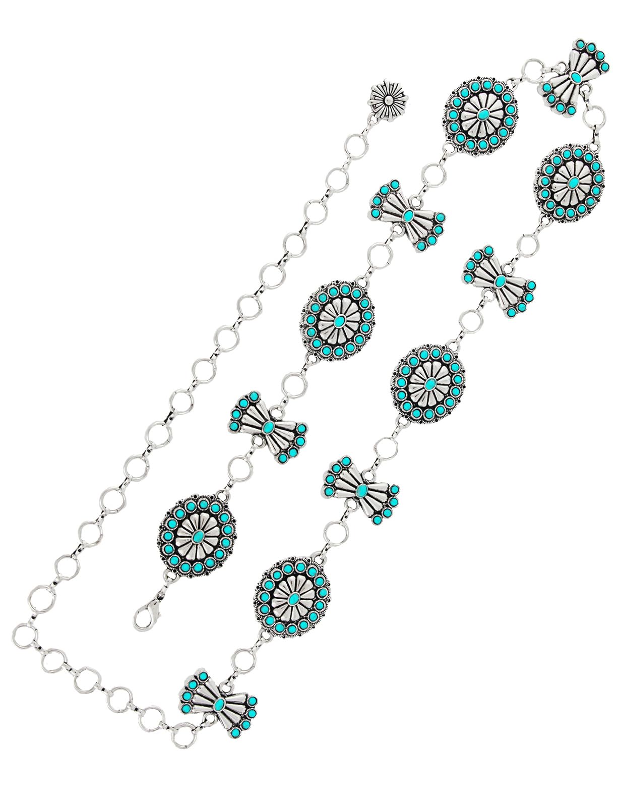 HOTTOPACC Western Metal Concho Belt for Women Cowgirl Chain Belts for Dresses Jeans Country Concert Outfit