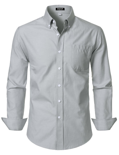 HOTJEMITOP Men's Classic Lightweight Oxford Button Down Collar Shirts Business Casual Long Sleeve Dress Shirt with Pocket