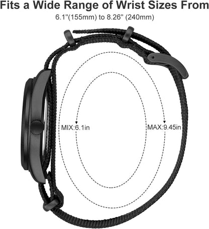 HOTGOLDEN HOUR Men's Nylon Slip-Thru Strap Watch with Military Time Easy Read Dial Glowing Hands