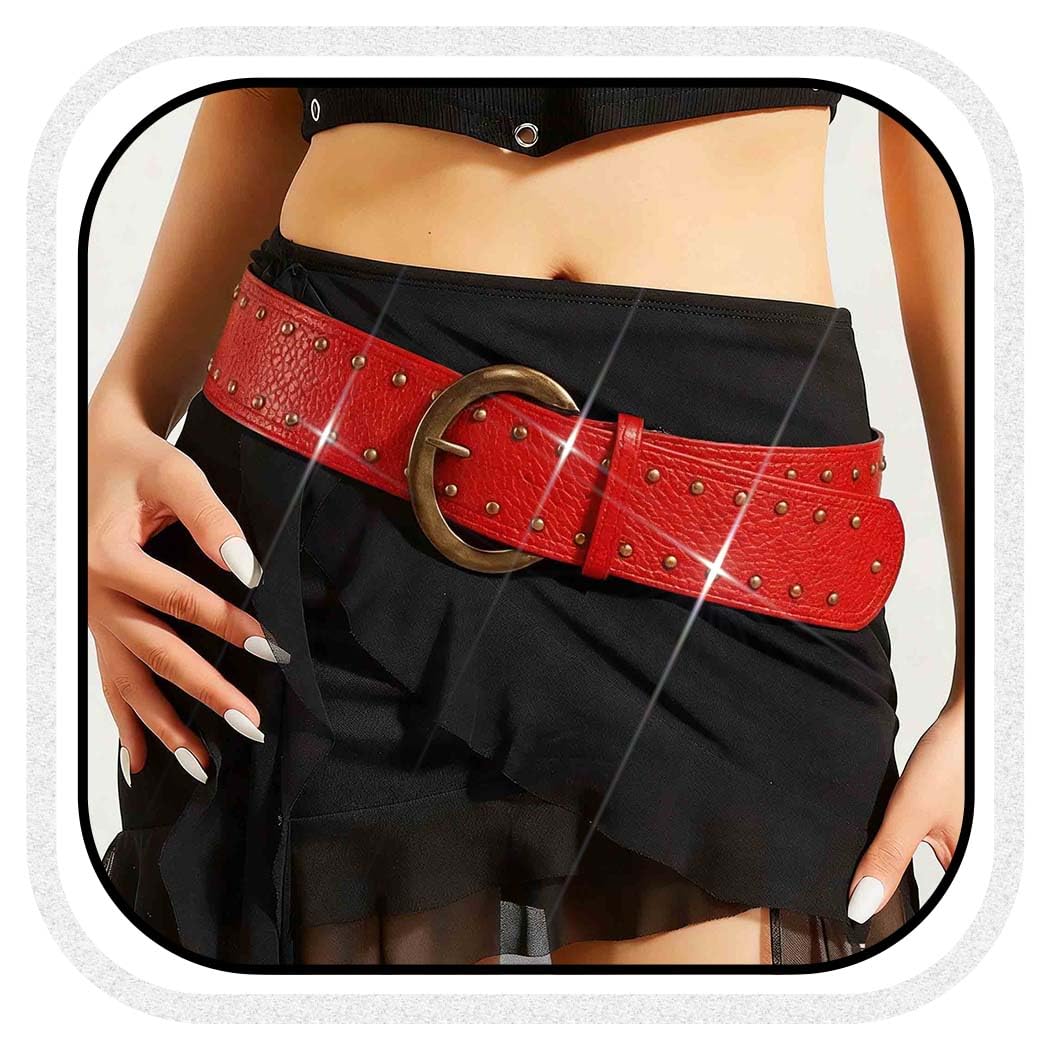 HOTWide Studded Leather Belts Chunky Vintage Belt Fashion Thick Belt Accessories for Women