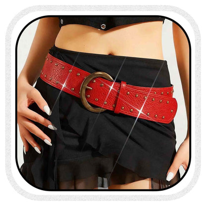 HOTWide Studded Leather Belts Chunky Vintage Belt Fashion Thick Belt Accessories for Women