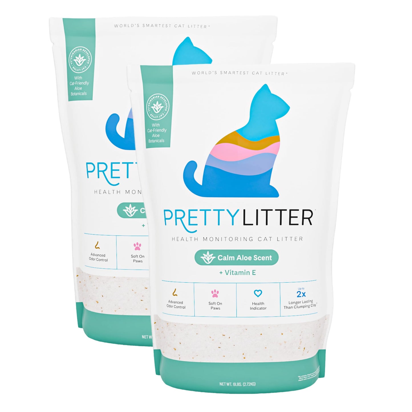 HOTPrettyLitter Health Monitoring Cat Litter (Unscented, Non Clumping) | Lightweight & Low Tracking, Color Changing Silica Gel Crystals, Advanced Odor Control — 6 Lbs, Pack of 2 (Up to 2 Month Supply)