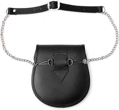 HOTBlack Leather Double Embossed 3 tassels Kilt Sporran w/Chain and Belt
