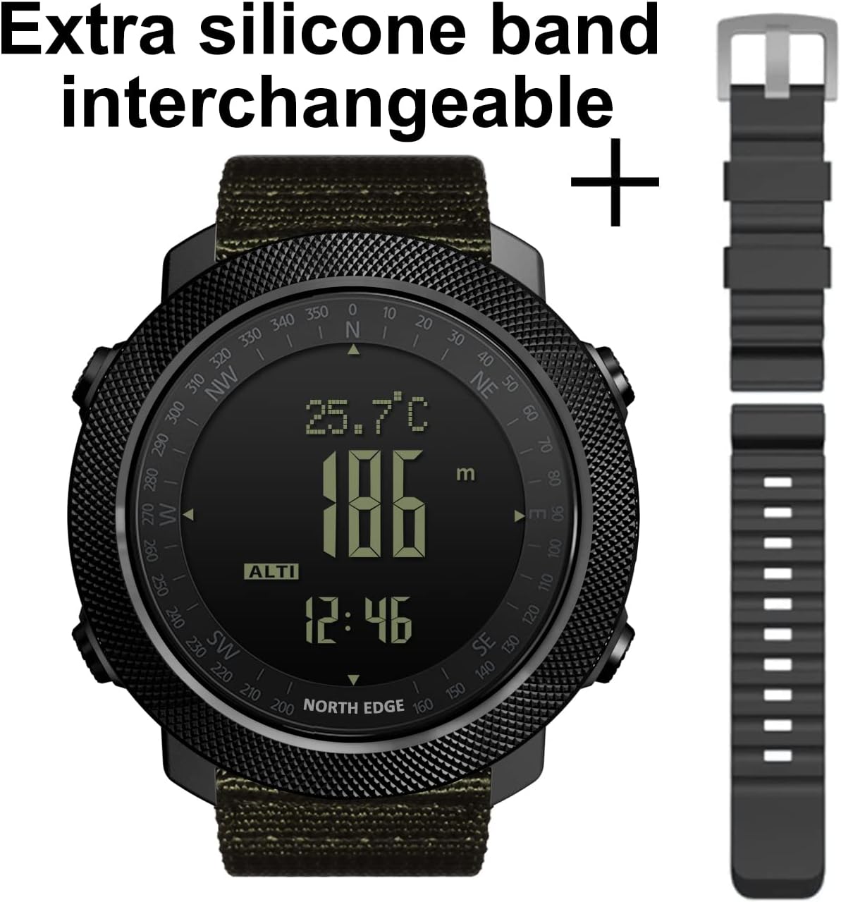 HOTNorth Edge Apache Tactical Sports Watches for Men , Outdoor Survival Military Compass Rock Solid Digital Watches with Durable Band, Steps Tracker Pedometer Calories (Green)…