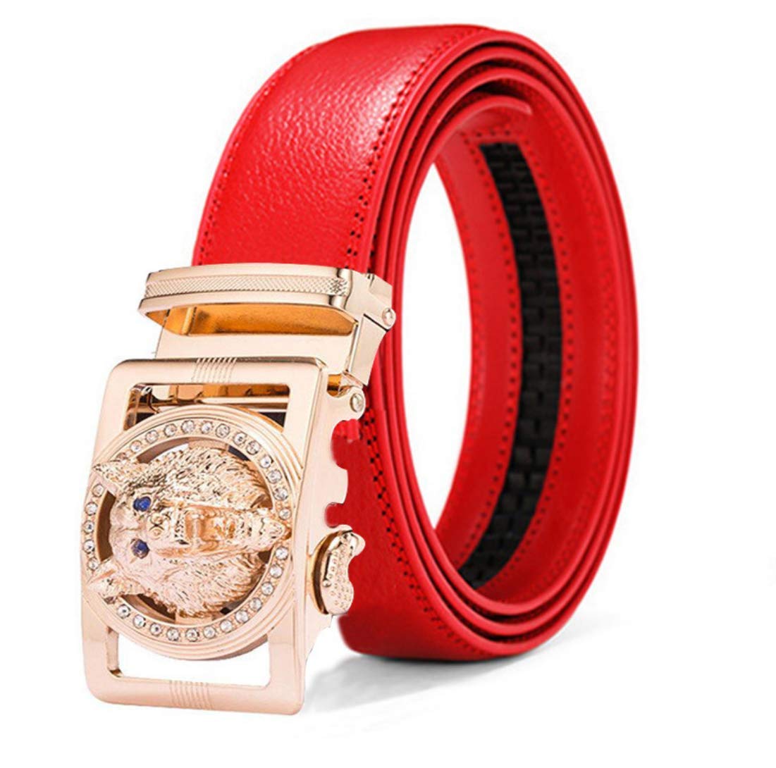HOTLuxury Men's Belts Red Leather Wolf Head Buckle 1.38 inch Width Used for Mens Dress Casual Adjustable Belt