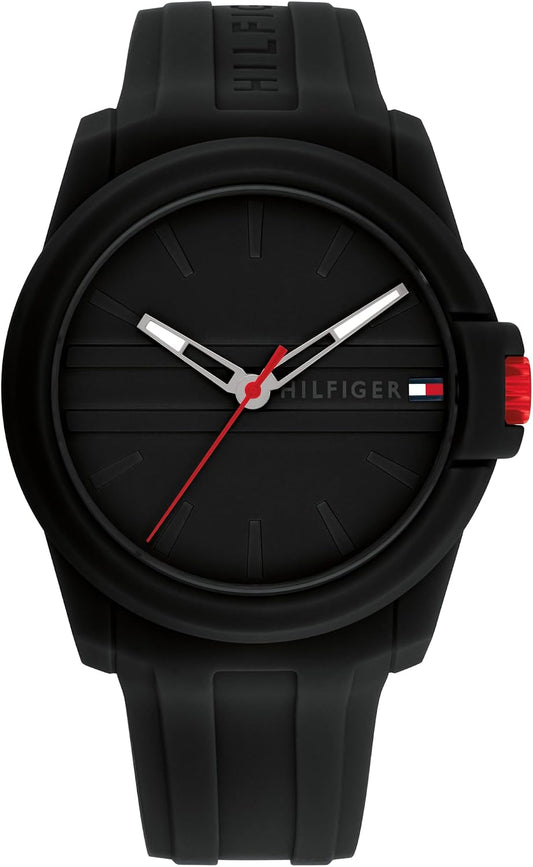 HOTTommy Hilfiger Men's 3-Hand Quartz Watch – Casual Sport Style, Silicone Strap, Water-Resistant to 50 Meters, Everyday Fashion Wristwatch, Gift for Him - 44mm