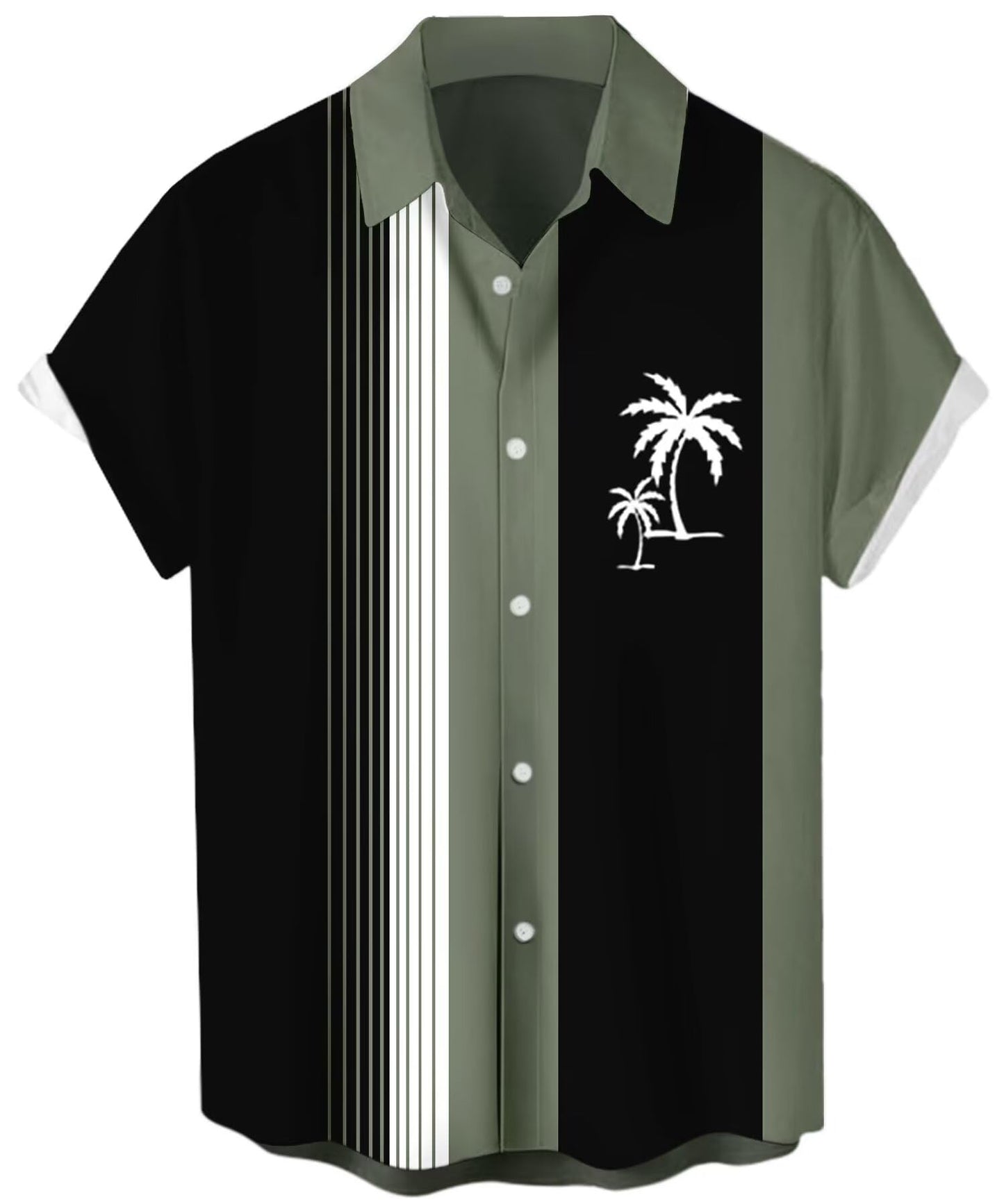 HOTMen's Short Sleeve Button Up Hawaiian Shirt 1950s Vintage Bowling Shirts