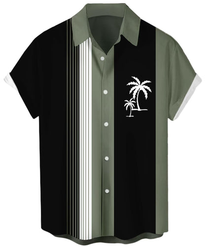 HOTMen's Short Sleeve Button Up Hawaiian Shirt 1950s Vintage Bowling Shirts