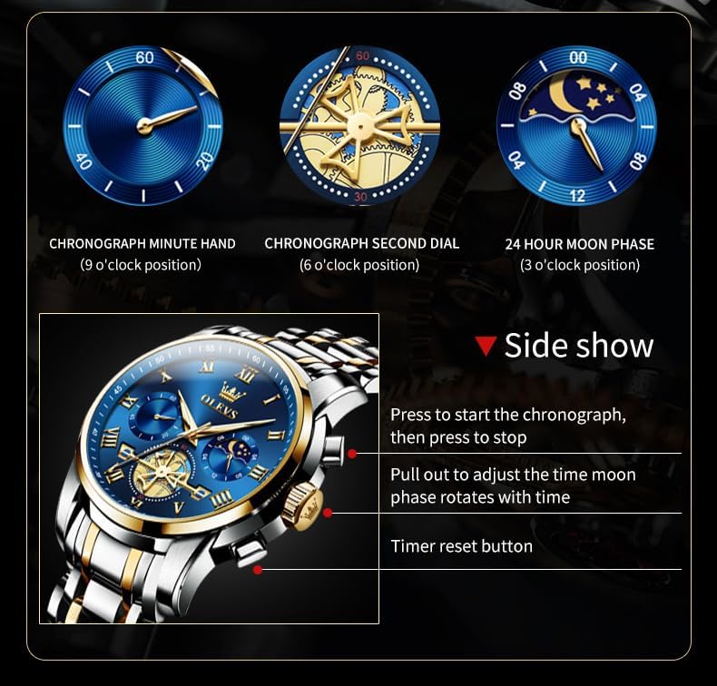 HOTOLEVS Watches Men Waterproof Luxury Big Face Mens Watch Stainless Steel Quartz Analog Dress Watches for Men Luminous Multifunction Man Watch Relojes De Hombre