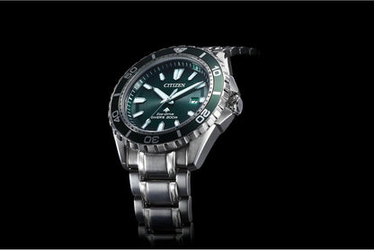 HOTCitizen Men's Promaster Sea Eco-Drive Stainless Steel Watch, 3-Hand Date, One-Way Rotating Bezel, ISO Compliant, Luminous Hands and Markers