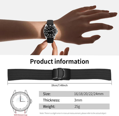 HOTSilicone Watch Strap Replacement Rubber Watch Band Waterproof Stripe Pattern - 14mm, 16mm, 18mm, 20mm, 22mm, 24mm Watch Bracelet with Stainless Steel Deployment Black Buckle