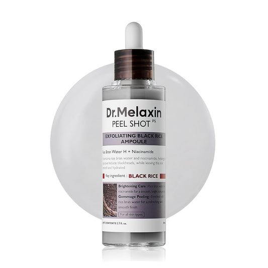 HOTDr.Melaxin Peel Shot Black Rice Exfoliating Ampoule, Face Exfoliator with AHA BHA Niacinamide Rice Bran Water, Blackhead Remover, Pore Minimizer, Brightening Glass Skin Serum, Korean Skin Care, 2.7 oz