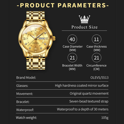 HOTOLEVS Classic Men Watches with Date,Stainless Steel Man Watch with Date, Bussiness Watches for Men,Luminous Quartz Mens Watches Black/White/Blue/Gold, Waterproof Male Watch with Week