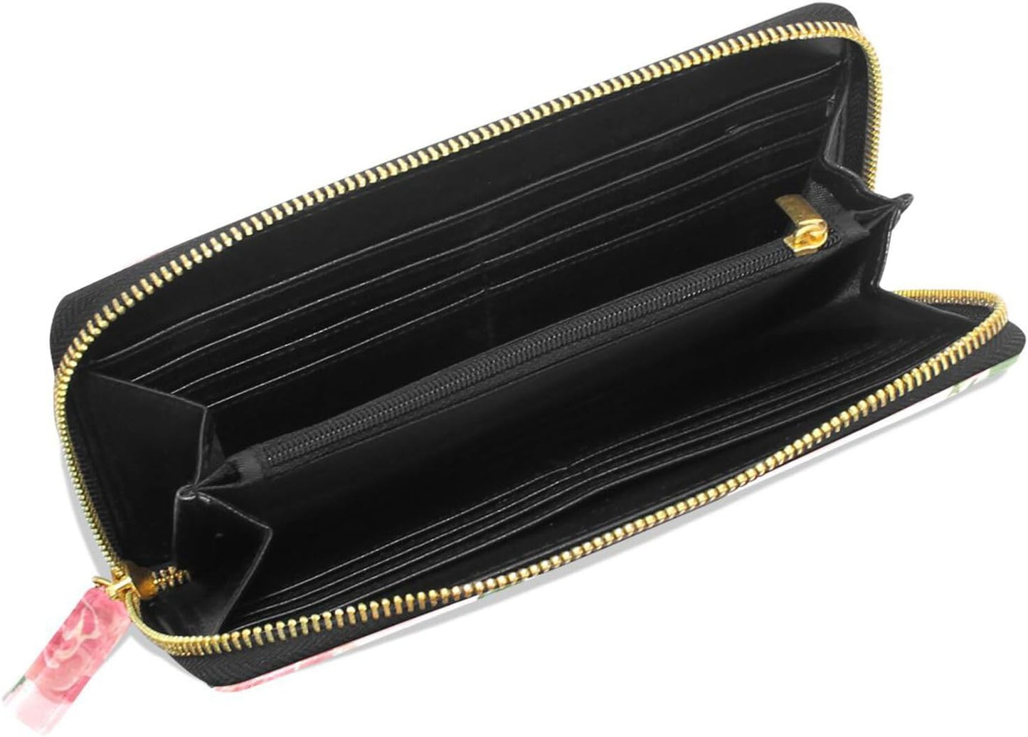 HOTWomens Long Leather Wallet Zip Around Clutch Purse Large Capacity Card Holder Organizer Pink Grid Roses