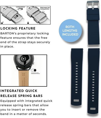 HOTBARTON Elite Silicone Watch Bands - Quick Release - Choose Strap Color & Buckle Color (Stainless Steel, Black PVD or Gunmetal Grey) - 18mm, 20mm, 22mm & 24mm Watch Straps