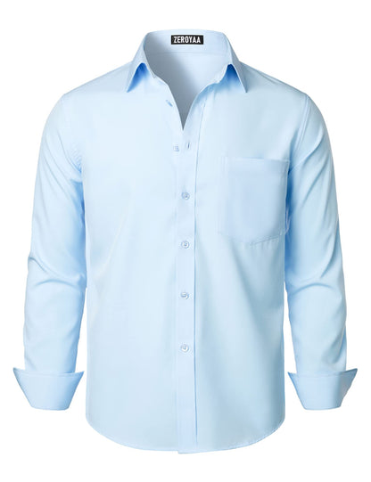 HOTZEROYAA Men's Regular Fit Dress Shirt Solid Wrinkle-Free Long Sleeve Casual Business Button Up Shirts with Pocket