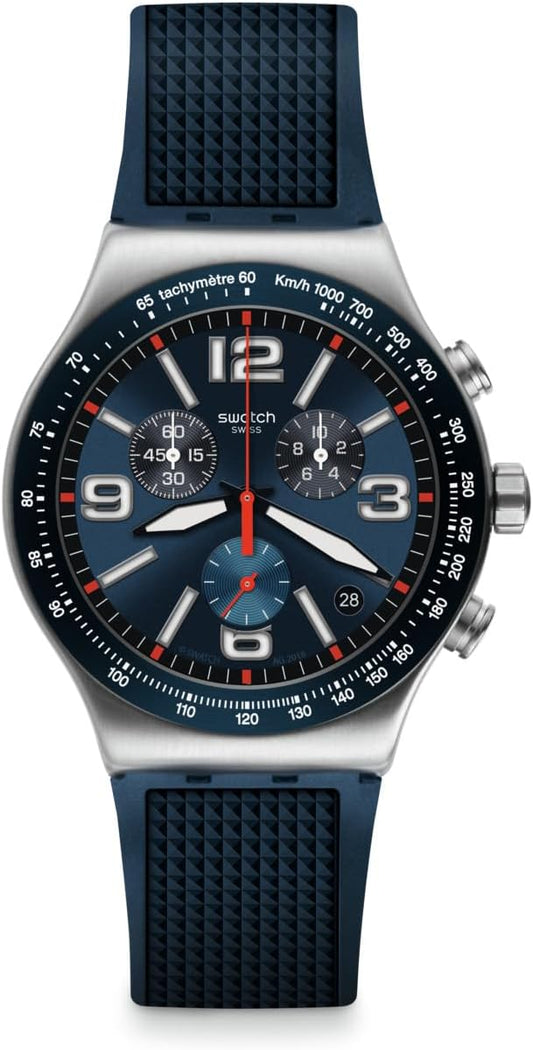 HOTSwatch I New Chrono Unisex Watch Dress Stainless Steel Blue Quartz Waterproof Blue Grid