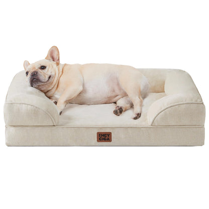 HOTEHEYCIGA Orthopedic Dog Beds for Extra Large Dogs 44x32Inch, Polyurethane Foam XL Pet Bed with Sides, Non-Slip and Egg-Crate Foam Big Dog Couch Bed with Washable Removable Cover, Grey