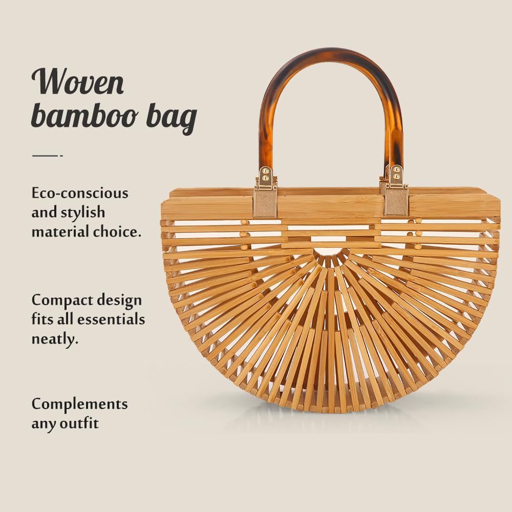 HOTNatural Women's Tote Bamboo Purse by Handmade Beach Straw Purse for Summer