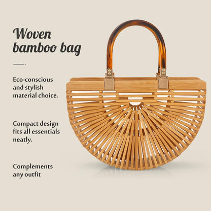 HOTNatural Women's Tote Bamboo Purse by Handmade Beach Straw Purse for Summer