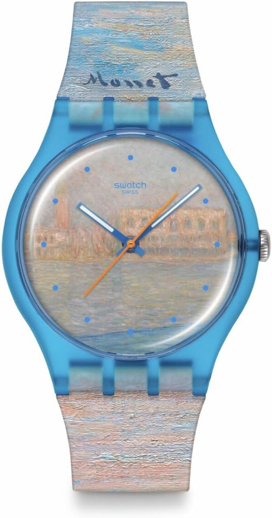 HOTSwatch New Gent Unisex Casual Watch Bio-sourced Blue Quartz Water Resistant Monet's Palazzo DUCALE