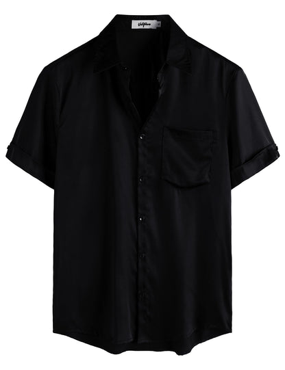HOTVATPAVE Mens Silk Satin Hawaiian Shirt Short Sleeve Button Down Shirts | Hawaii, Summer, Beach, Vacation, Tropical, Resort Wear, Jacquard, Going Out, Rave, Cool, Club, Floral, Holiday, with Pocket