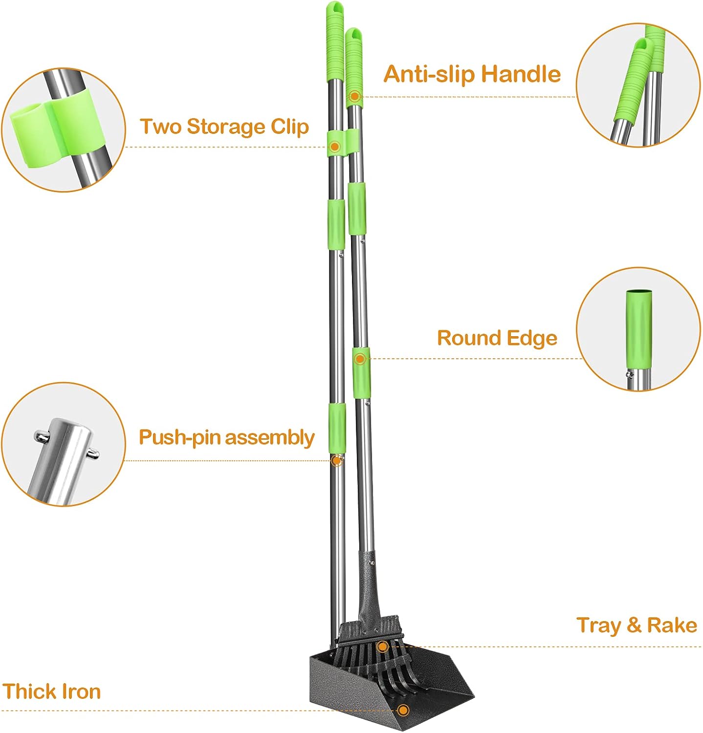 HOTTOOGE Pooper Scooper, Dog Pooper Scooper Long Handle Stainless Metal Tray and Rake for Medium Small Dogs Heavy Duty Pet Supplies to Use for Grass, Dirt or Gravel
