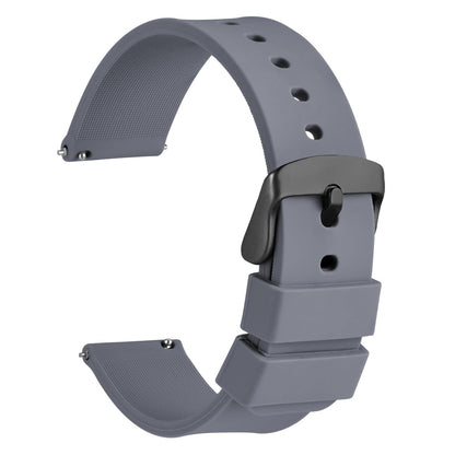 HOTWOCCI 20mm Silicone Watch Band, Quick Release Rubber Replacement Strap with Black Stainless Steel Buckle (Black)