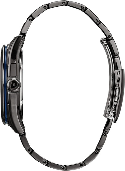 HOTCitizen Men's Eco-Drive Weekender 3-Hand Date Watch in Black IP Stainless Steel, Blue Dial (Model: AW1147-52L)
