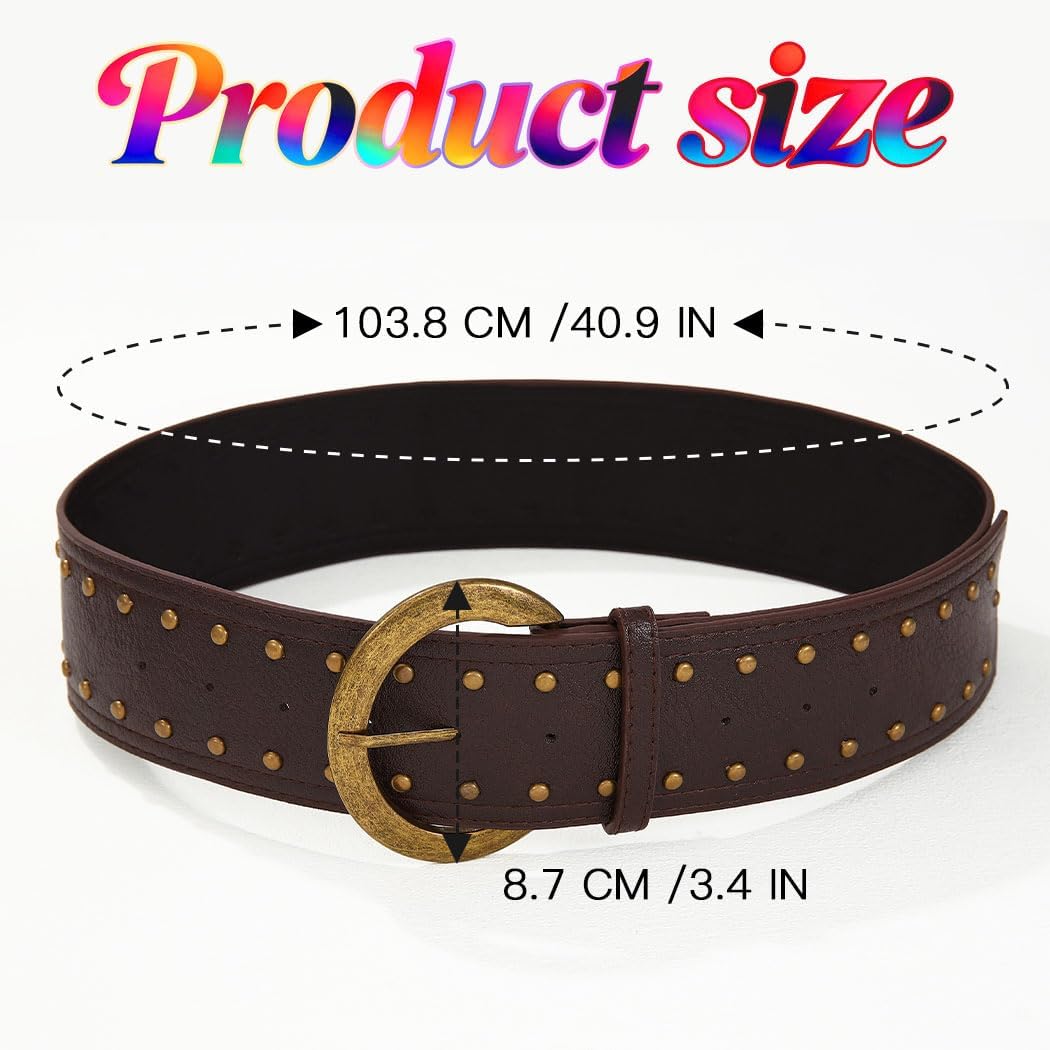 HOTWide Studded Leather Belts Chunky Vintage Belt Fashion Thick Belt Accessories for Women