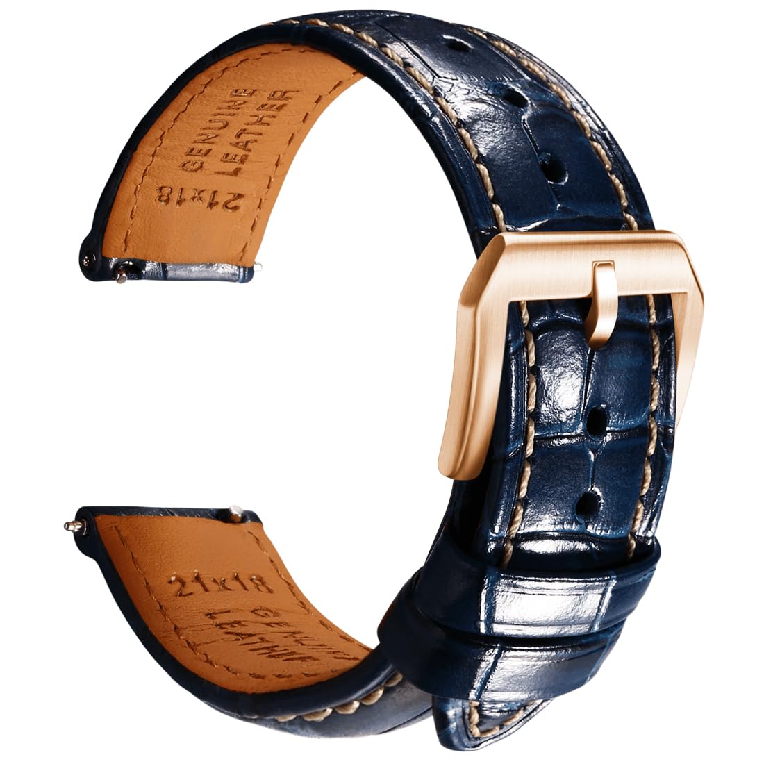 HOTREZERO Leather Watch Band for Men, Quick-Release Alligator Grain Embossed | REZERO Watch Bands Replacement | Luxury Style | 316L Stainless Steel Hardware | Curved End for Round Dial | 19/20/21/22mm
