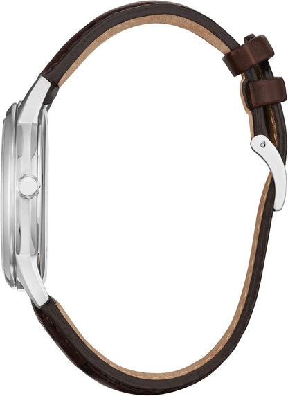 HOTCitizen Men's Classic Eco-Drive Leather Strap Watch, 3-Hand Date