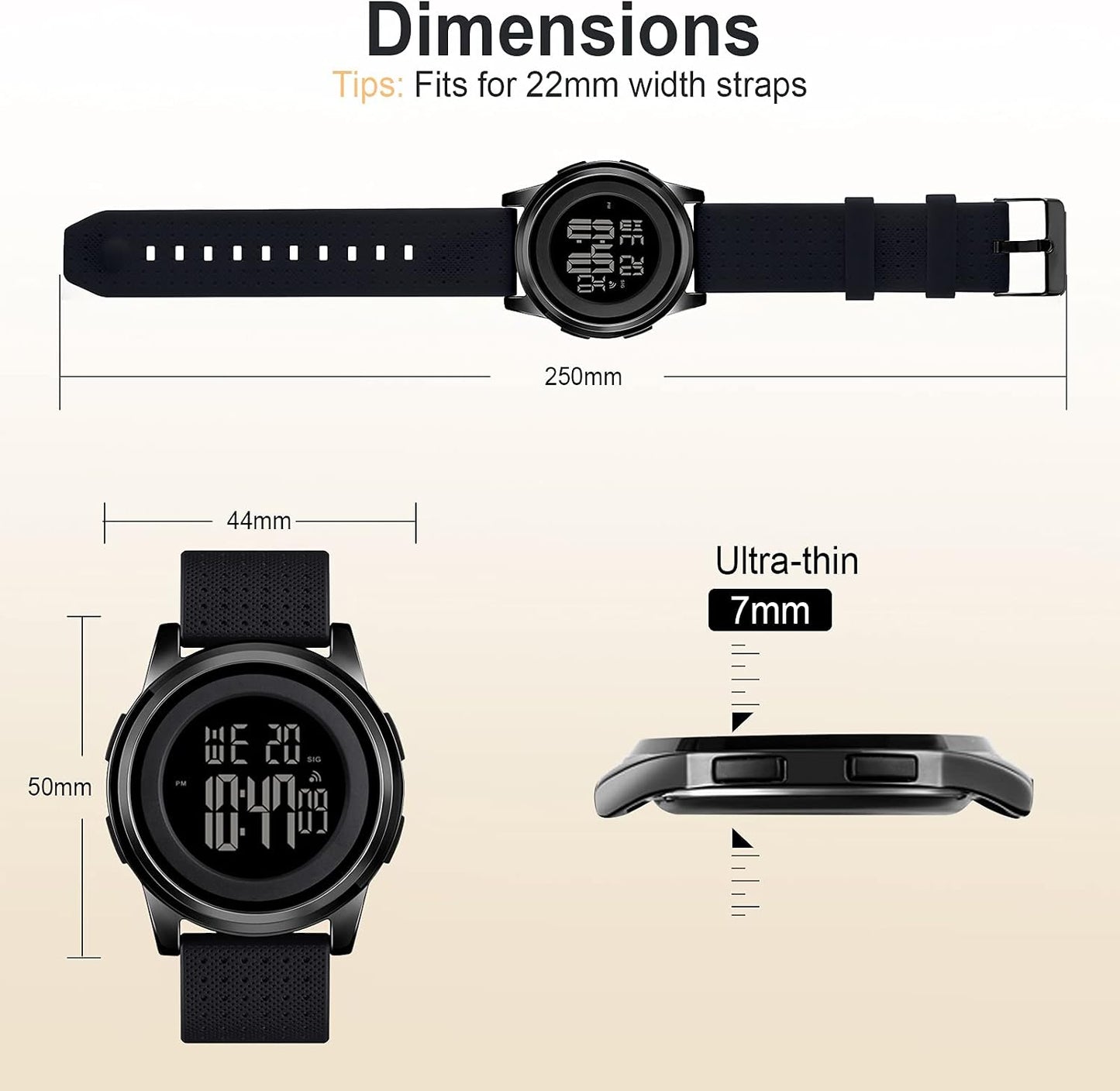 HOTYUINK Mens Watch Ultra-Thin Digital Sports Watch Waterproof Stainless Steel Fashion Wrist Watch for Men Women
