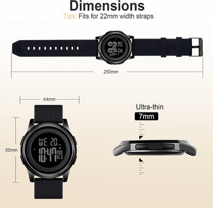 HOTYUINK Mens Watch Ultra-Thin Digital Sports Watch Waterproof Stainless Steel Fashion Wrist Watch for Men Women