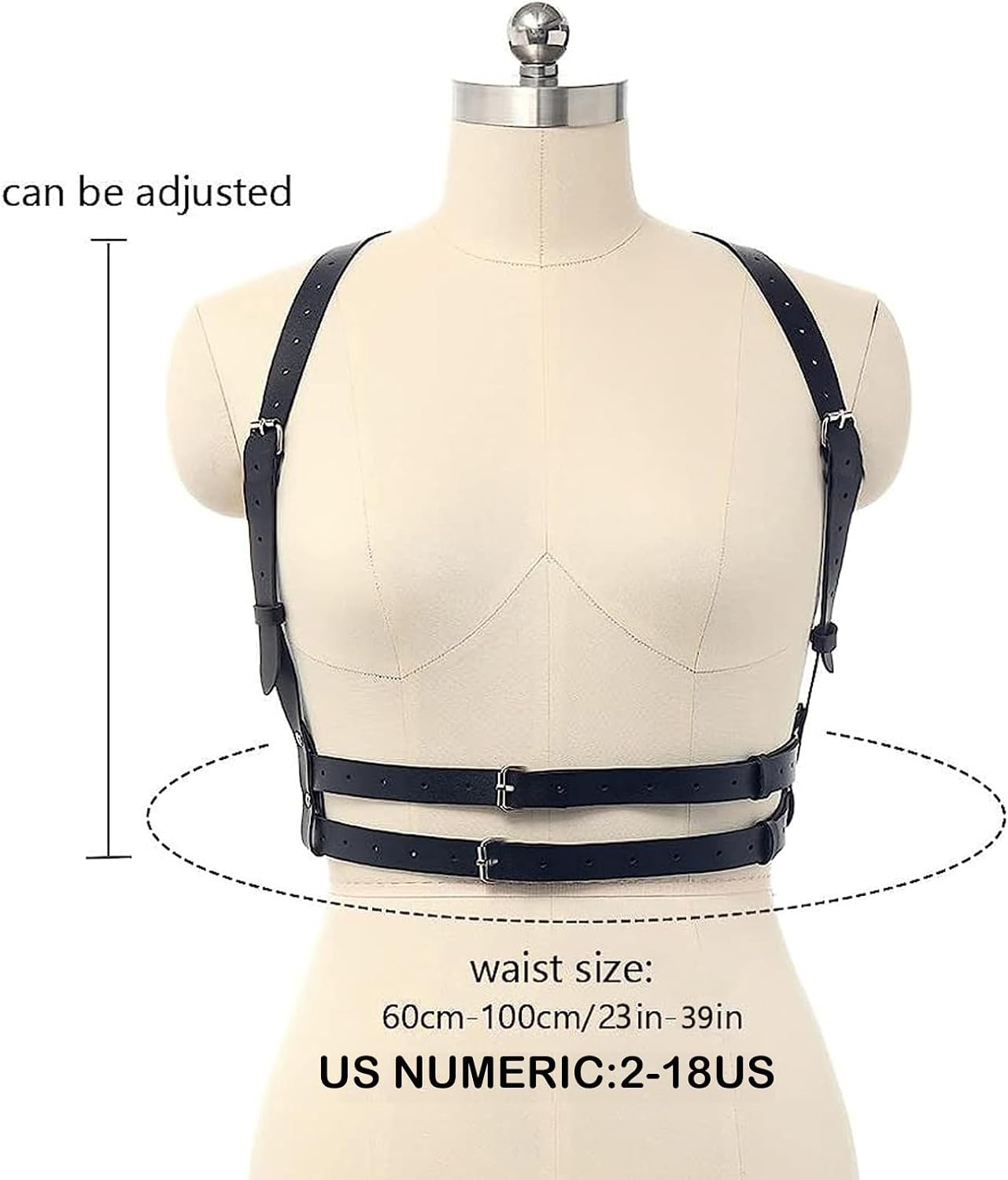 HOTPunk Belt Black Pu Leather Harness Belt for Women Goth Body Adjustable Waist Belts Rave Halloween Dresses Party Accessories