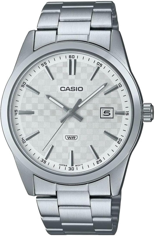 HOTCasio Men Watch Analog Date Display White Dial Stainless Steel Band MTP-VD03D-7AUDF, Silver, Bracelet