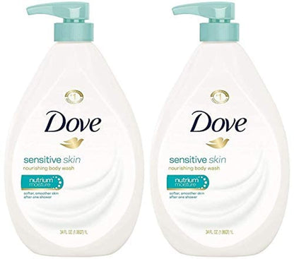 HOTDove Body Wash 3 Count Sensitive Skin For 24hr Lotion-Soft Skin Moisturizing Skin Cleanser Gentle Hypoallergenic Formula with No Sulfates No Parabens