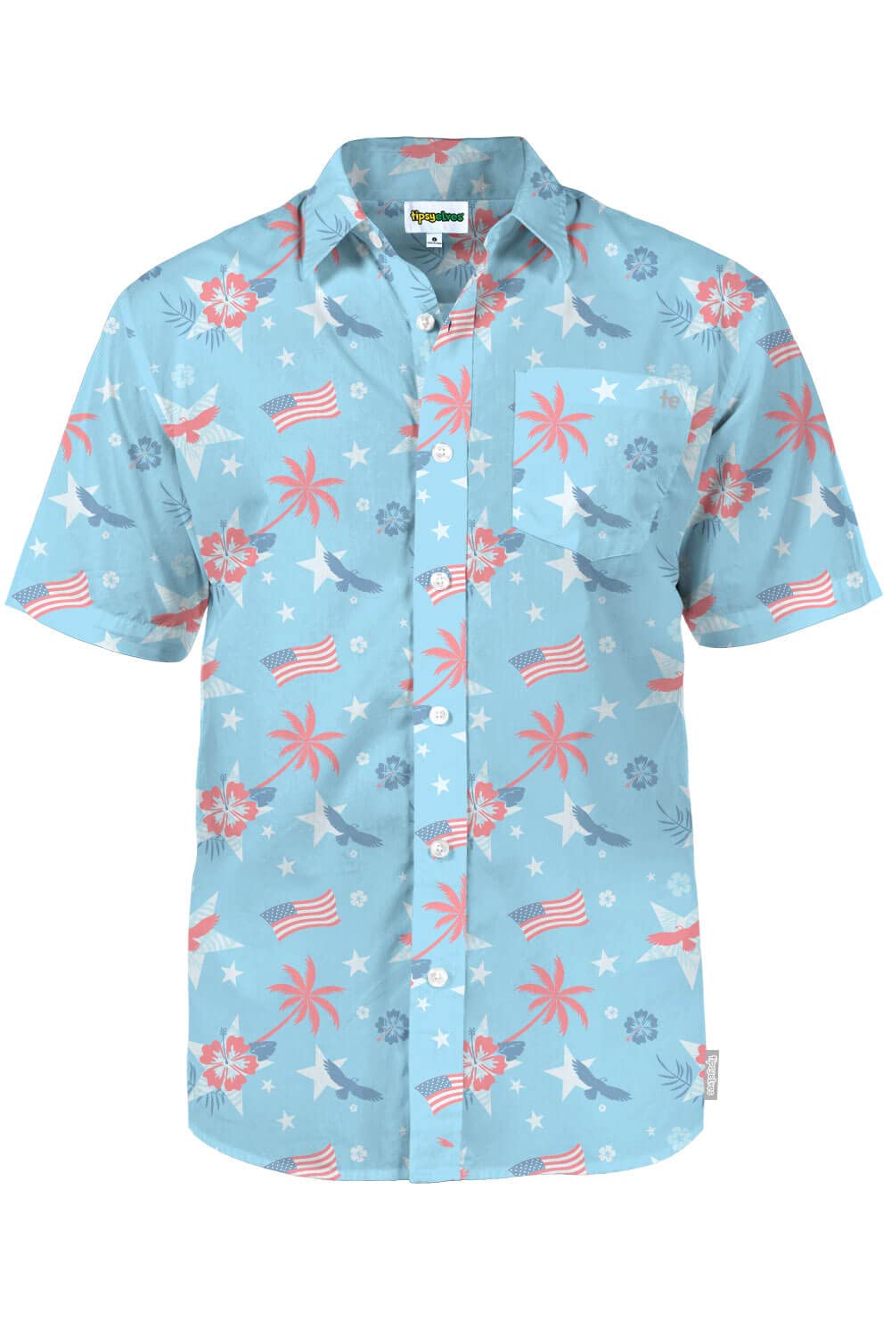 HOTTipsy Elves Patriotic Shirts for Men - USA Short Sleeve Button Up American Flag Shirts for Men for 4th of July