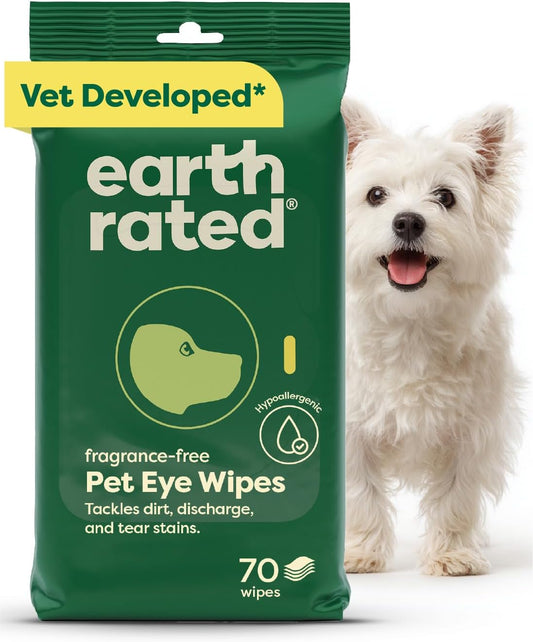 HOTearth rated Vet-Developed Dog Eye Wipes, Hypoallergenic Pet Wipes for Dogs & Cats to Remove Dirt & Discharge, Fragrance Free, 70 Count