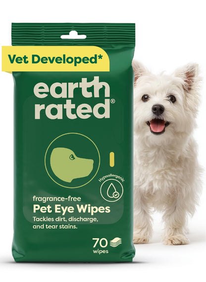 HOTearth rated Vet-Developed Dog Eye Wipes, Hypoallergenic Pet Wipes for Dogs & Cats to Remove Dirt & Discharge, Fragrance Free, 70 Count