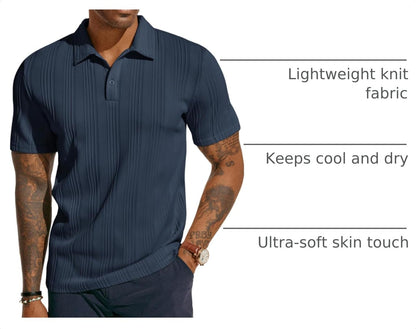 HOTPJ PAUL JONES Mens Polo Shirts Textured Knit Polo Stretchy Regular Fit Collared Golf Shirts