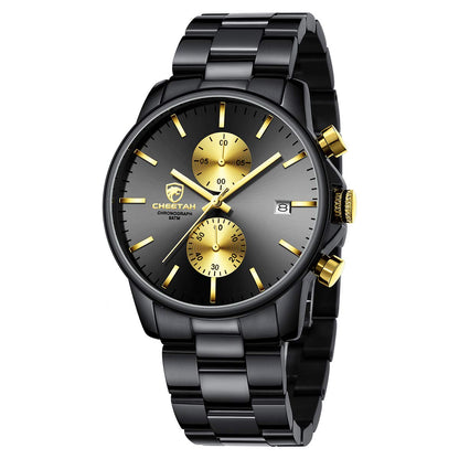 HOTGOLDEN HOUR Fashion Business Mens Watches with Stainless Steel Waterproof Chronograph Quartz Watch for Men, Auto Date