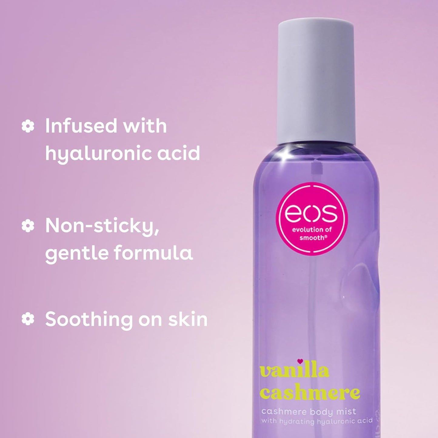 HOTeos Cashmere Body Mist, Vanilla Cashmere, soft musk, cozy caramel, hair mist, body spray for women, moisturizing, hyaluronic acid, body spray, vegan, cruelty-free, 6 fl oz