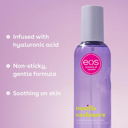 HOTeos Cashmere Body Mist, Vanilla Cashmere, soft musk, cozy caramel, hair mist, body spray for women, moisturizing, hyaluronic acid, body spray, vegan, cruelty-free, 6 fl oz