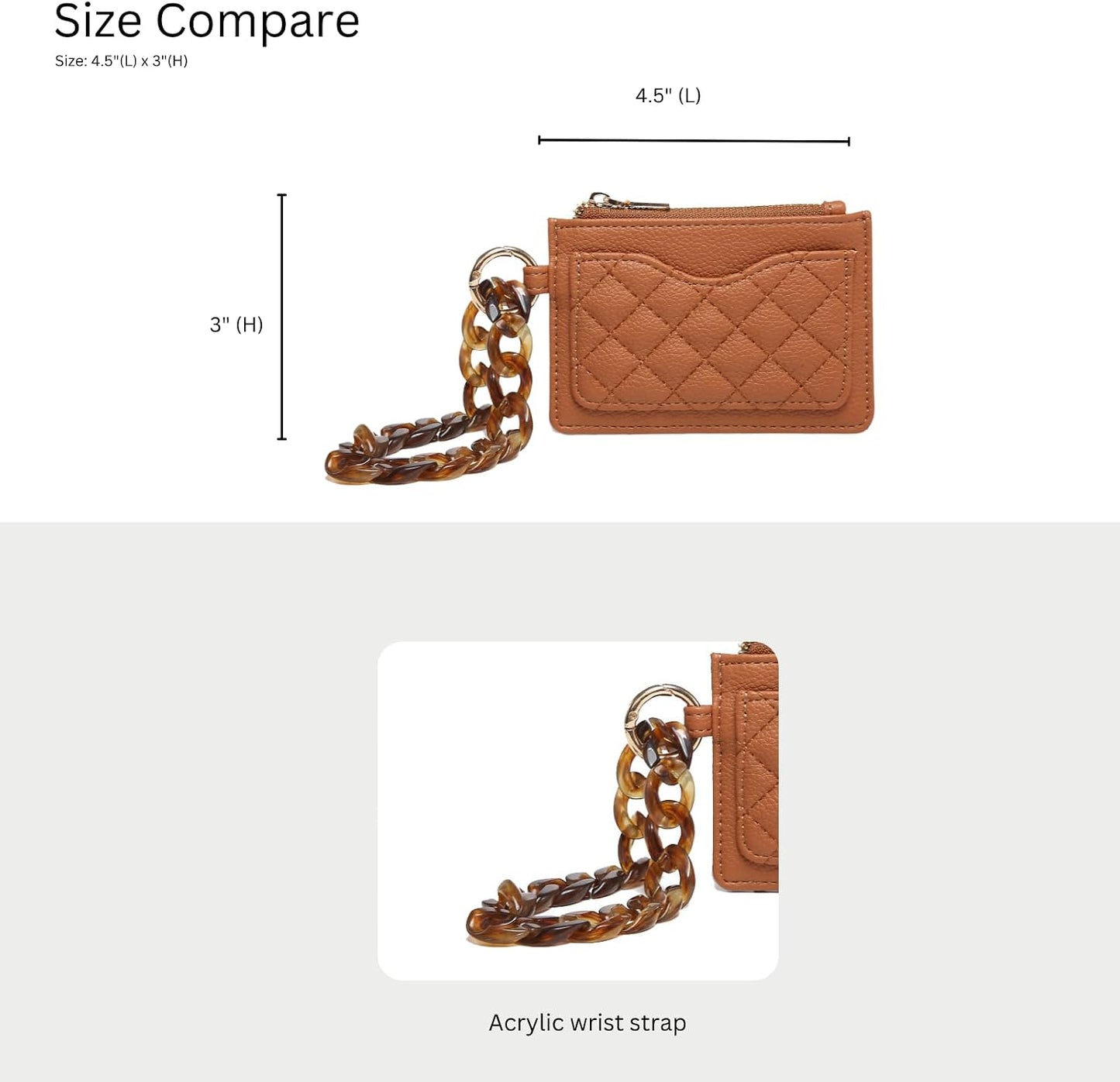 HOTJEN & CO. Rhodes RFID Blocking Wristlet Wallet for Women, Quilted Small Zip Card Holder with Acrylic Strap (Dark Khaki)