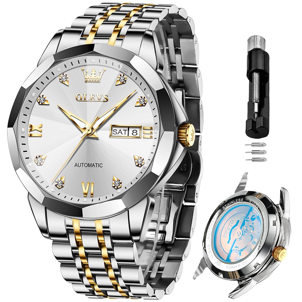 HOTOLEVS Skeleton Men Watches Automatic Business Luxury Diamond Self Winding Watch for Men Stainless Steel Calendar Wrist Watch